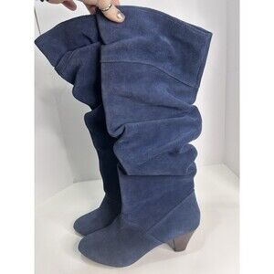 Colin Stuart Suede Slouch Boots Blue Women's Size 8.5B Low Heel Chic Fall Trend